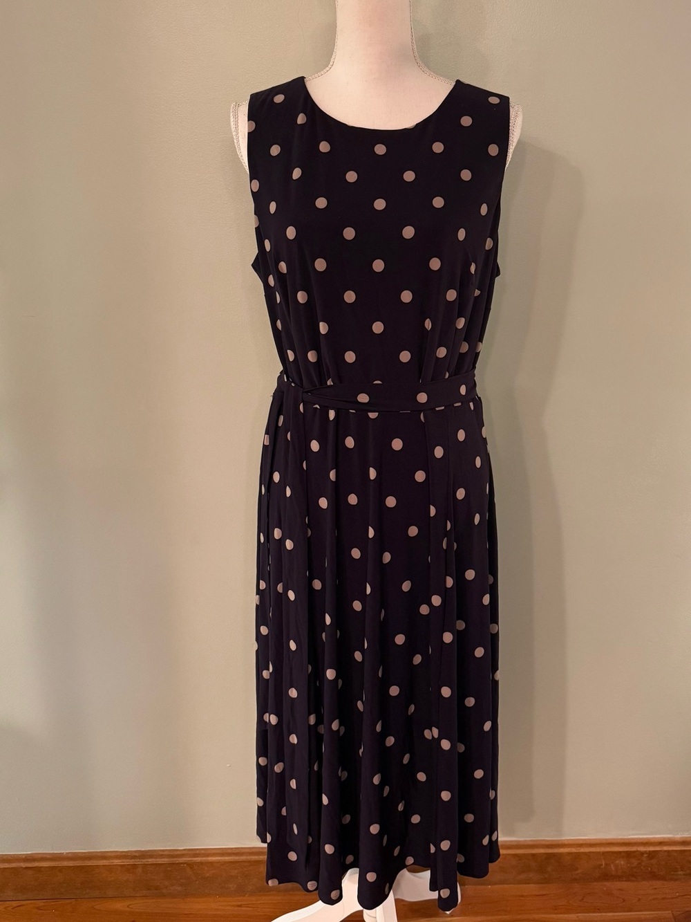 Anne Klein Plum Midi Dress with Beige Polka Dots
